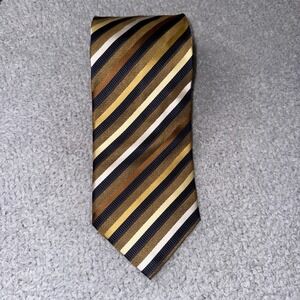 Roberto Villini Couture Silk Necktie Striped Gold Brown Black‎